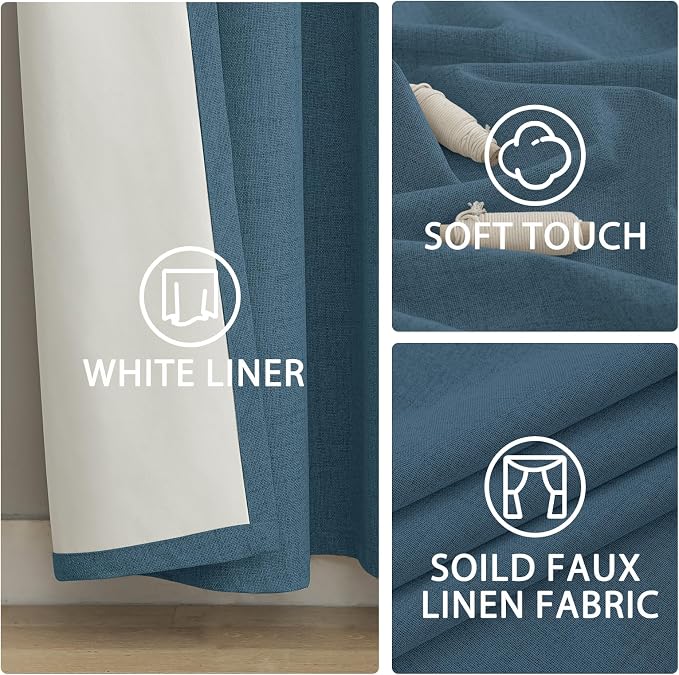 Yakamok Dusty Blue Linen Curtains 100% Blackout 96 Inches Long, Room Darkening - Image 6