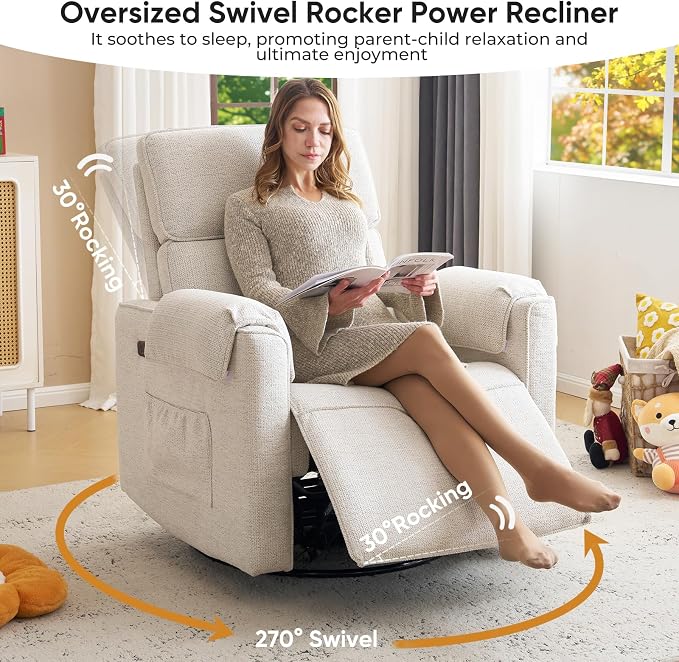 24" Extra Wide Swivel Rocker Recliner Chair - Image 3