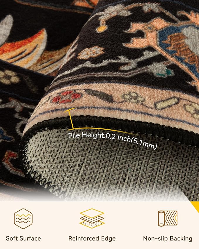 RELEANY Area Rugs Round 10ft Washable Non-Slip, Floral Vintage Distress Print - Image 4