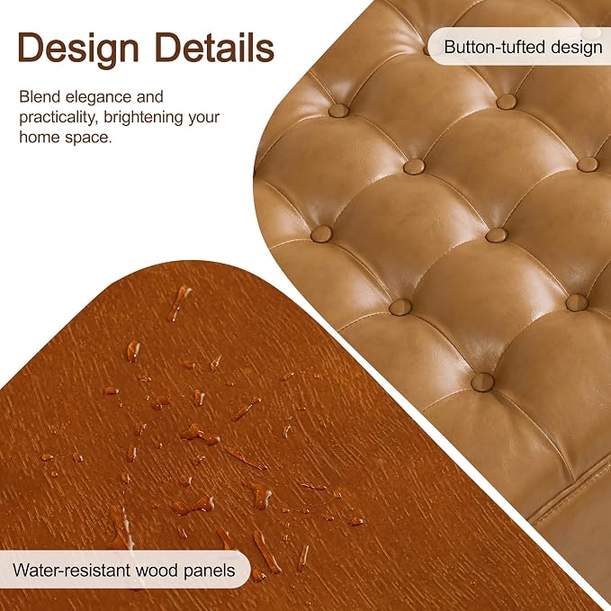 WUTUTUEE 24" Faux Leather Square Storage Ottoman - Image 4
