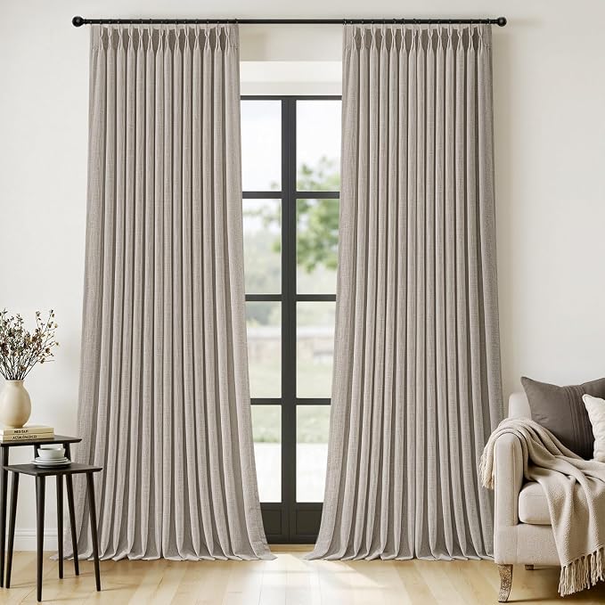 MIULEE Pinch Pleated Thick Linen Curtains 108 Inches Length 2 Panels by MIULEE