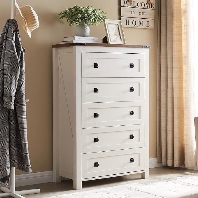 T4TREAM Farmhouse 5 Drawers Dresser Chests by T4TREAMFurniture