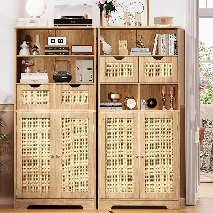 Iwell Tall Storage Cabinet, Rattan Cabinet - Image 6