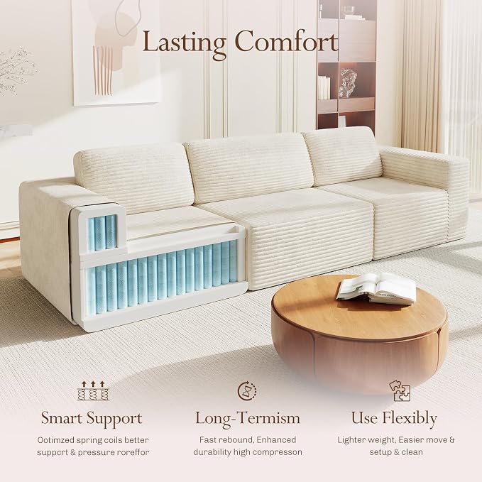 Vesgantti 119" Modular Sectional Sofa, Corduroy Cloud Couch - Image 4