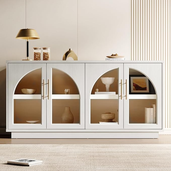 Fatmok 59" Buffet Cabinet with Glass Doors, Modern Arched Sideboard with Large by Fatmok