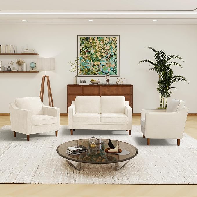 Kingfun Living Room Furniture Sets, 2 Armchair and Loveseat, Mid Century Modern - Image 4