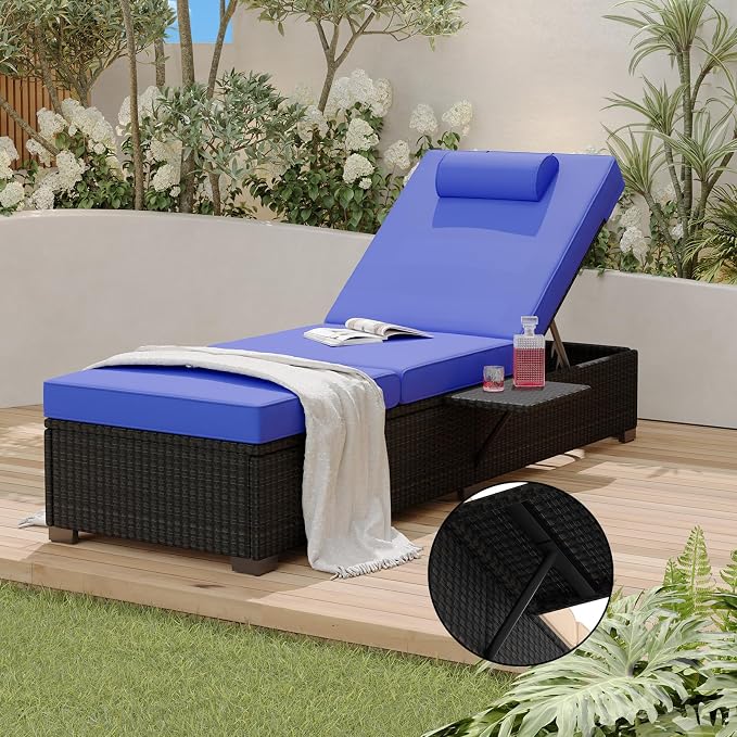 PeakPursuit Patio Lounge Chairs, Outdoor PE Wicker Chaise Lounge Set of 2 - Image 4