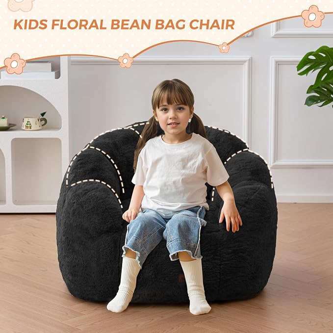 MAXYOYO Kids Bean Bag Chair, Floral Shaped Bean Bag Sofa, Plush Faux Fur - Image 3