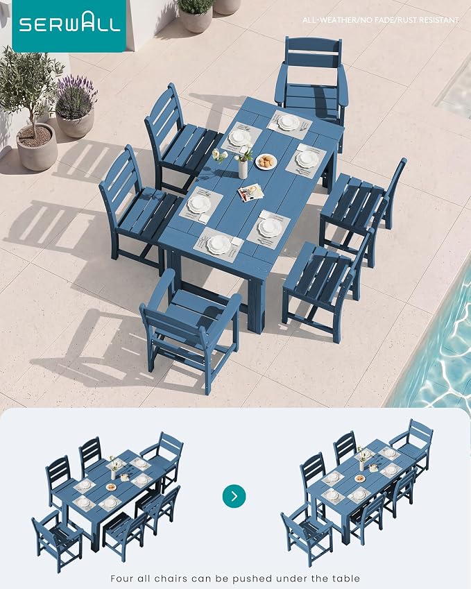 SERWALL Outdoor Dining Table Set, 67‘’ HDPE Patio Dining Set - Image 6