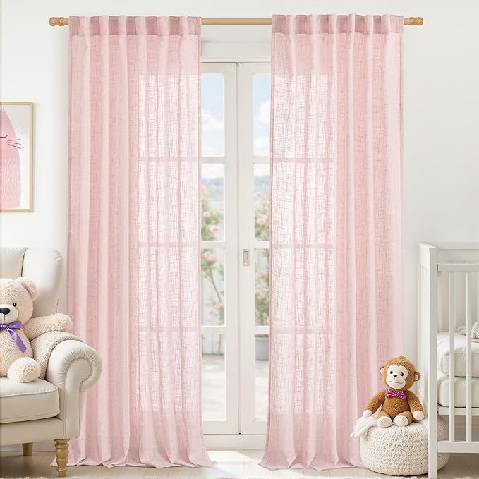 LAMIT Linen Curtains 90 Inch for Living Room, Back Tab and Rod Pocket Linen by LAMIT