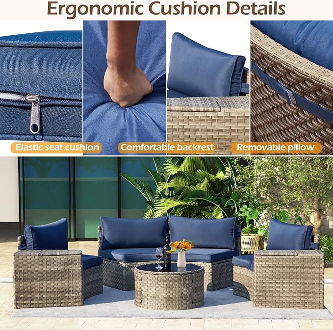 ECOTOUGE 8-Piece Half-Moon Curved Patio Furniture Set - Image 6