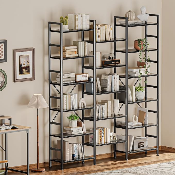 SUPERJARE Triple Bookshelf, Bookcase - Image 5