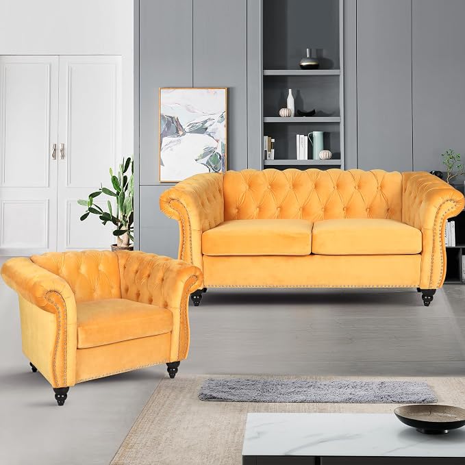 AVZEAR Chesterfield Loveseat, Modern Velvet Sofa Tufted Couch 2 Seater - Image 7