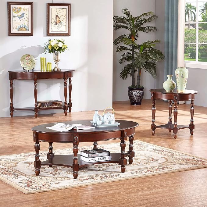 Traditional Solid Wood Oval Coffee Table, Elegant Center Table - Image 8