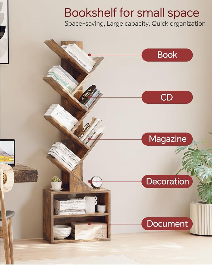 SUNMORY 6 Tier Tree Bookshelf, Small Bookcase - Image 7