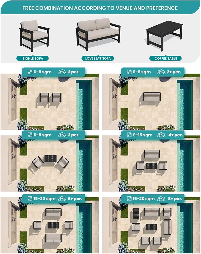 SERWALL 8 Pieces HDPE Outdoor Conversation Sofa Set - Image 9
