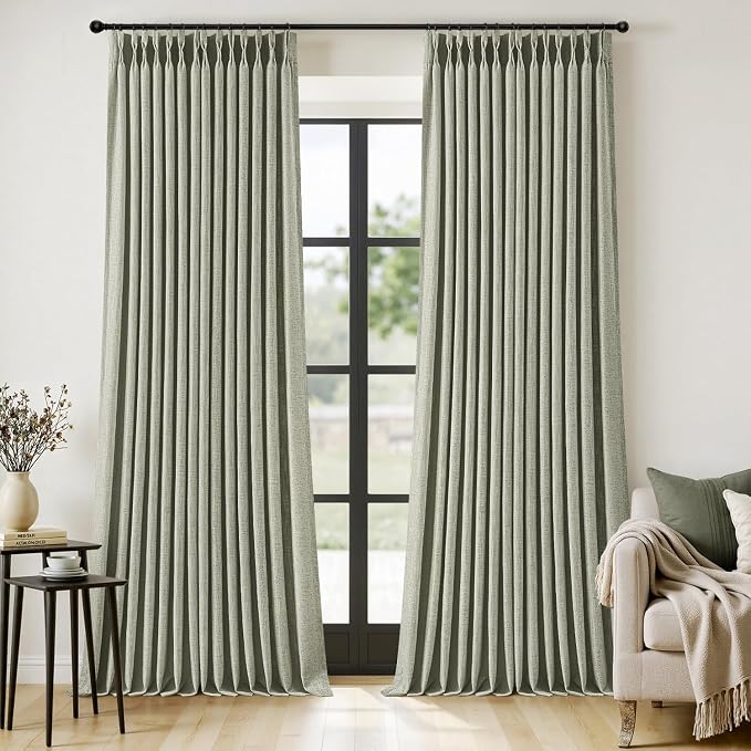 MIULEE Pinch Pleated Thick Linen Curtains 108 Inches Length 2 Panels by MIULEE