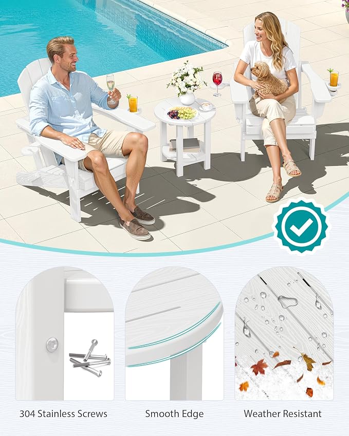 SERWALL Round Outdoor Side Table, HDPE Small Adirondack End Table, 2-Tier Patio - Image 5