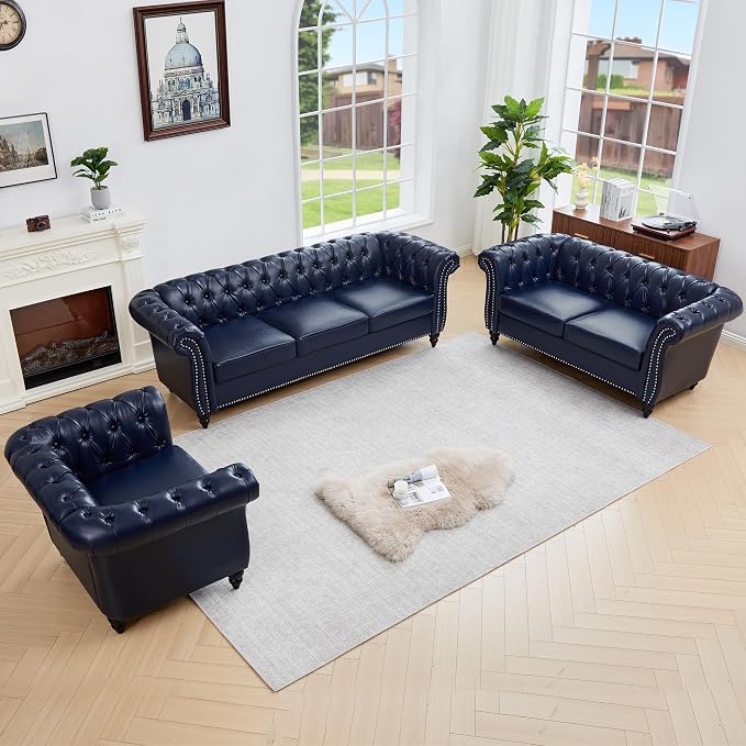 QHITTY 3 Piece Living Room Set, Sectional Chesterfield Sofa Chair Contemporary by QHITTYFurnitureLife