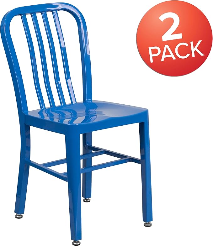 Flash Furniture Gael Commercial Grade 2 Pack Blue Metal Indoor-Outdoor Chair - Image 4