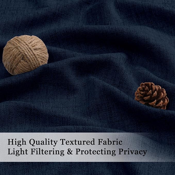 OWENIE Navy Blue Valances for Windows 1 Pcs, Light Filtering Textured Farmhouse - Image 2