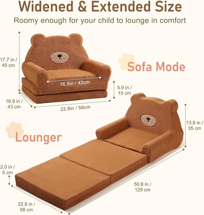 little dove Extra Wide Soft Toddler Couch Fold Out, Comfy Toddler Chair - Image 2