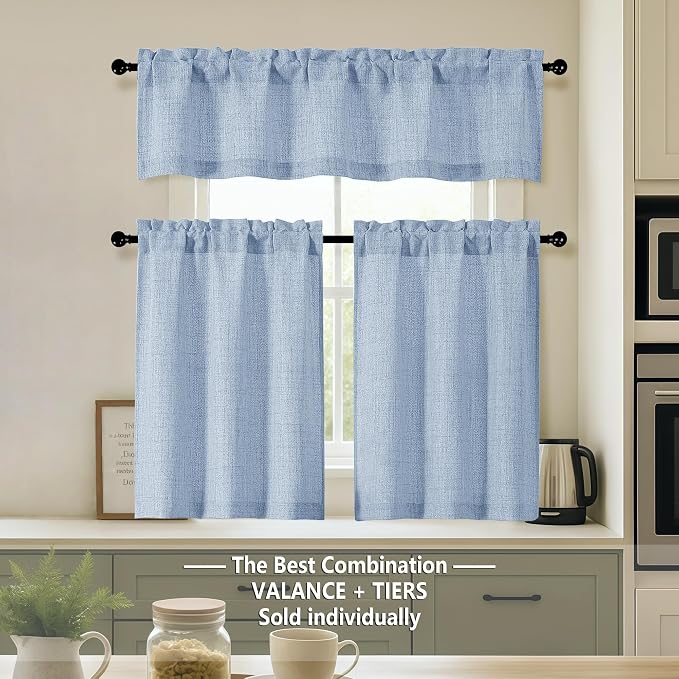 OVZME Valance for Windows, Light Filtering Faux Linen Textured Small Kitchen - Image 8