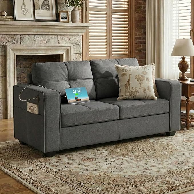 TYBOATLE 65" Small Couches for Bedroom, Mid-Century Modern Tufted Comfy by TYBOATLE