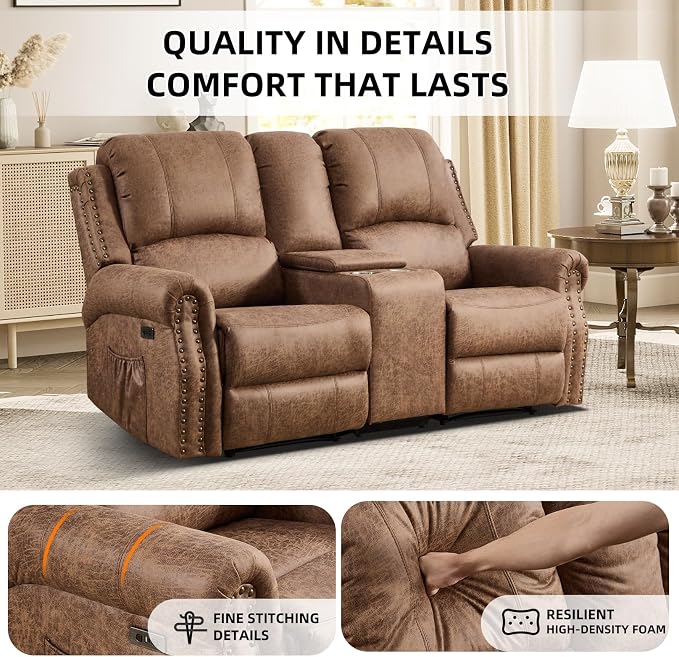 EBELLO Power Reclining Loveseat, Faux Leather Double Recliner Sofa - Image 6