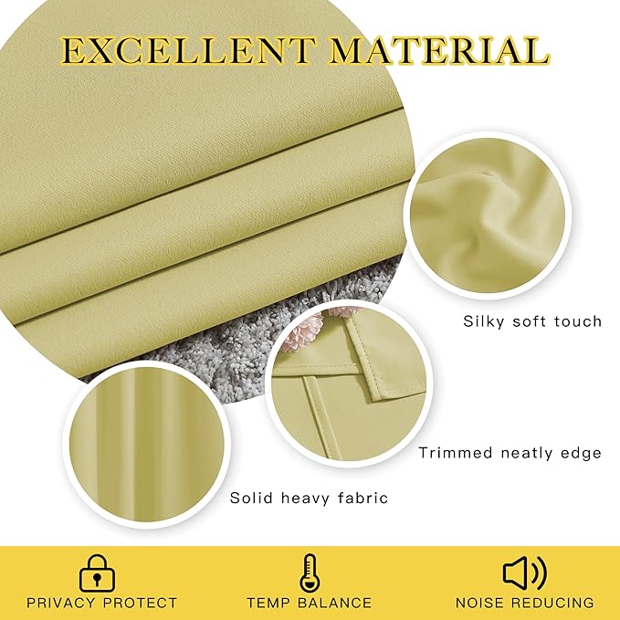 NICETOWN Paler Yellow Room Darkening Curtains 63 inch Length - Image 3