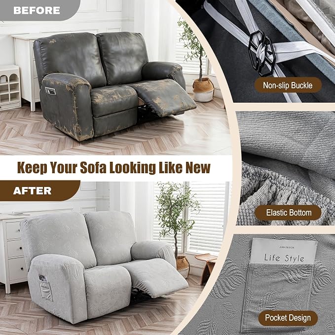 Gennia Recliner Loveseat Cover 4 Pieces, Waterproof Stretch Recliner Sofa - Image 5