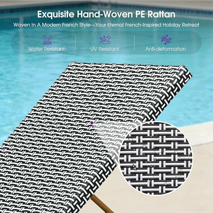 PURPLE LEAF Extra Large Patio Chaise Lounge 2 Pieces French Outdoor Wicker - Image 7