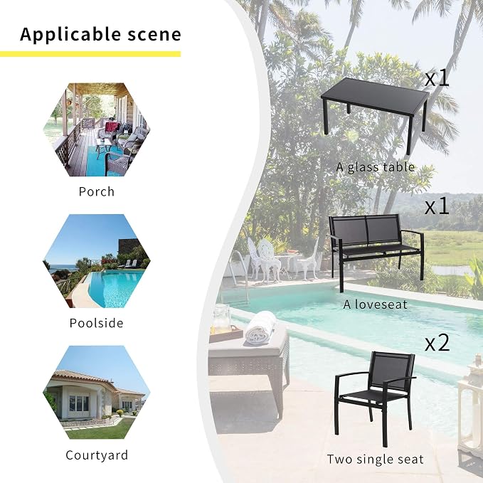 Shintenchi 4 Pieces Patio Furniture Set All Weather Textile Fabric Outdoor - Image 6
