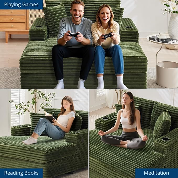IDEALHOUSE 60" Oversized Chaise Lounge Chair Indoor, Comfy Corduroy Lounge Sofa - Image 7