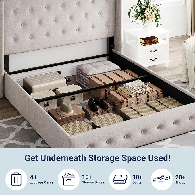 Allewie Full Size Lift Up Storage Bed, Button Tufted Headboard - Image 5
