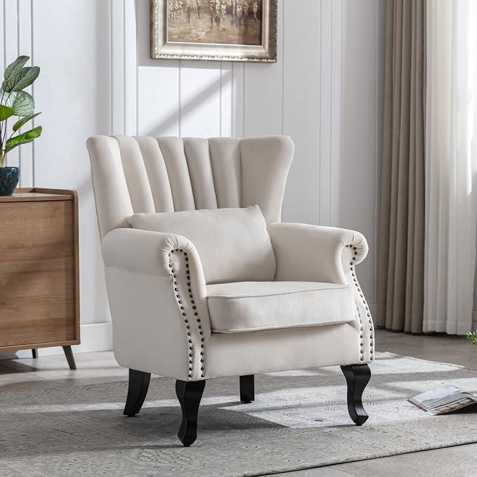 Mid Century Accent Chair Modern Tufted Wingback Armchairs Club Chair Velvet - Image 4