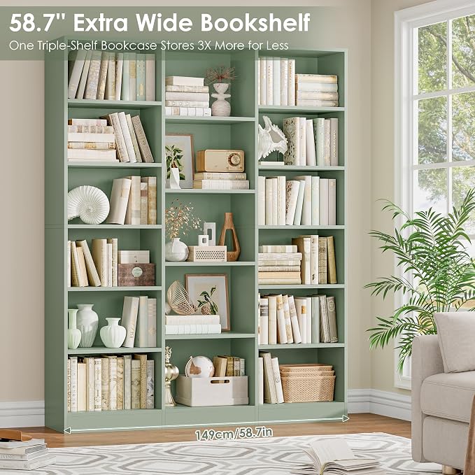 FACBOTALL Triple Wide Bookshelf, 6 Tier Large Bookshelf, Bookcase - Image 5