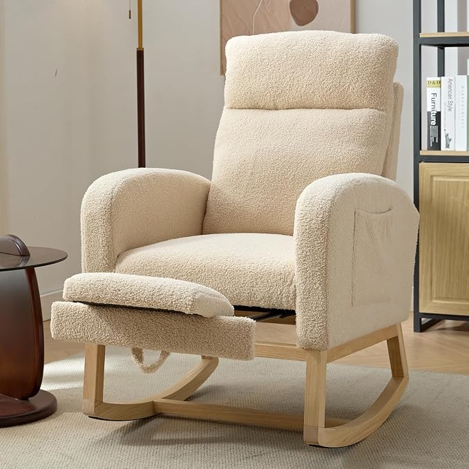 NIOIIKIT Modern Nursery Rocking Chair, Teddy Upholstered Rocking Chair by NIOIIKITFURNITURE