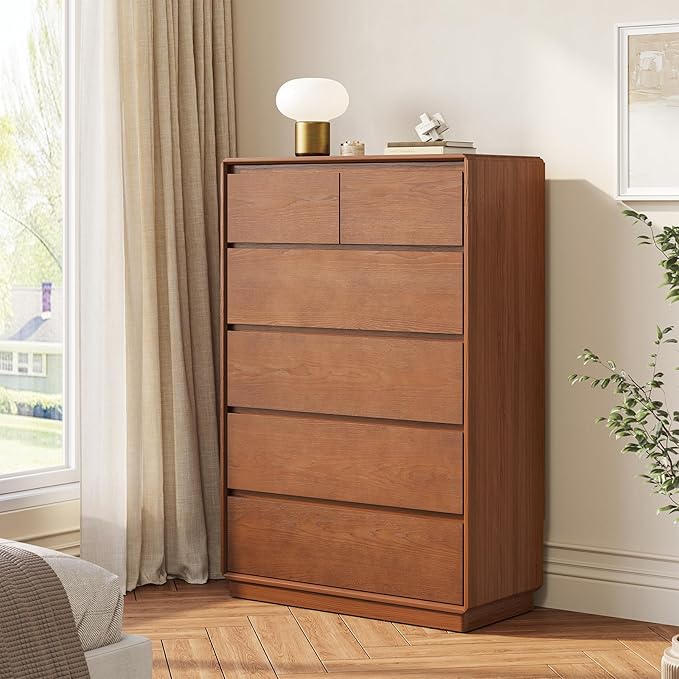 Solid Wood Dresser for Bedroom, Natural Solid Wood 6 Drawer Dresser, 45.3" Tall by SUCSSRICH
