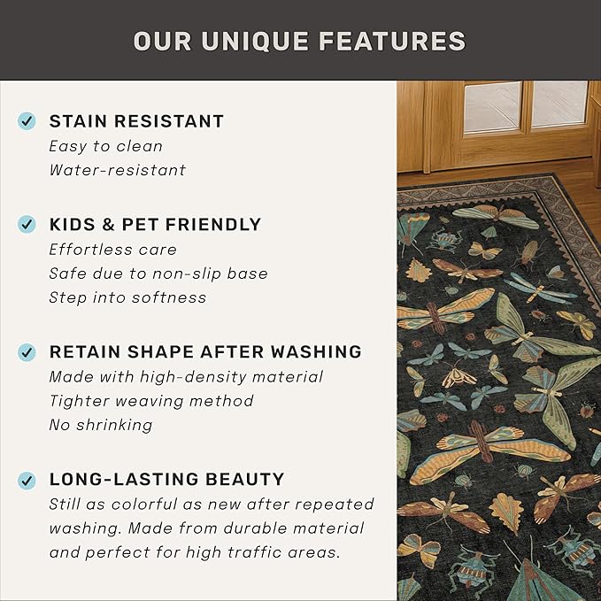 Insect Print Washable 4x6 Entryway Rug - Image 7