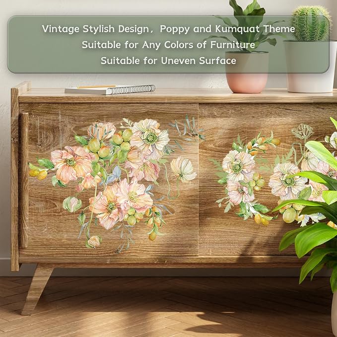 Floral Rub on Transfer for Furniture Vintage Large Flower UV DTF Transfer - Image 2