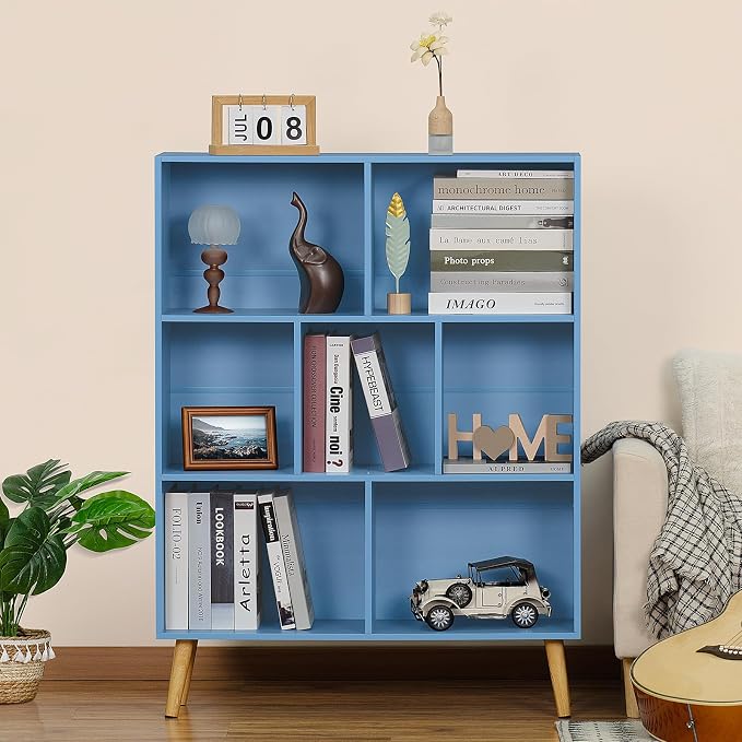 YAHARBO 7 Cube Bookshelf, Wooden Modern Bookcase - Image 7