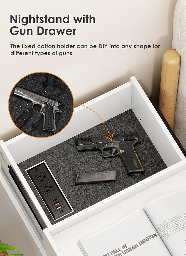 Turosur LED Night Stand with Gun Drawer, Smart Nightstand with Hidden Charging - Image 4