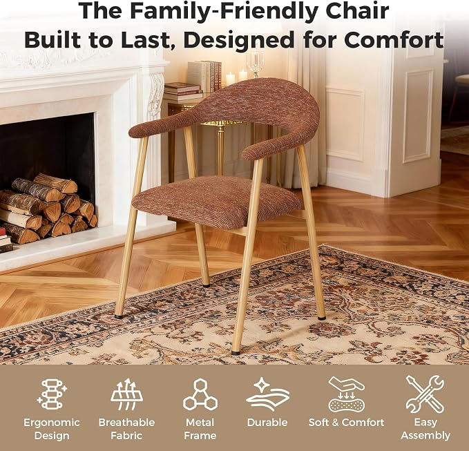 DUMOS Dining Chairs Set of 4, Linen Fabric Upholstered Kitchen Side Chairs - Image 5