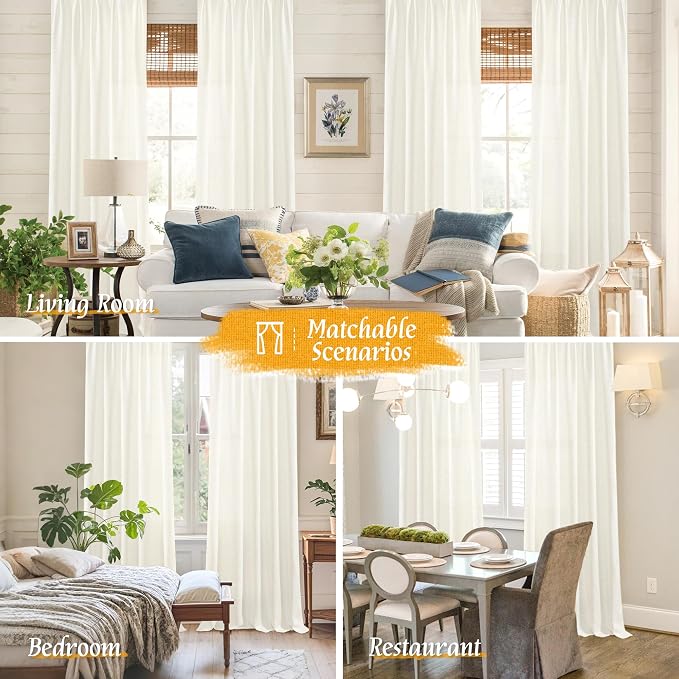 LAMIT Natural Linen Curtains for Bedroom, 72 Inch Faux Linen Textured Light - Image 6