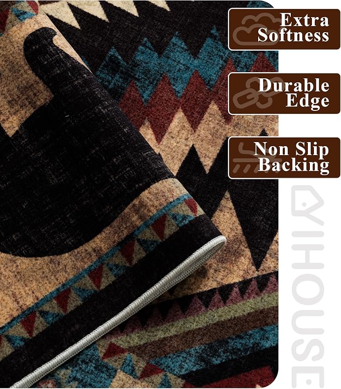 YIHOUSE Rustic Cabin Area Rug for Bedroom 5x7, Machine Washable Lodge Bear Rug - Image 5