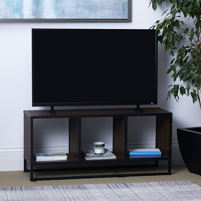 Household Essentials Jamestown Square Cubby TV Stand in Walnut Wood Grain - Image 11