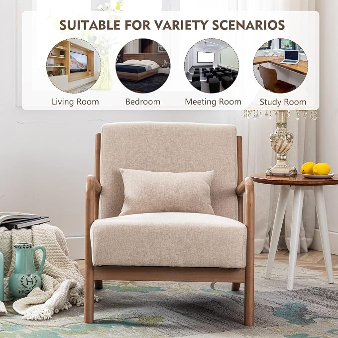 ANJ Mid Century Modern Accent Chair, Comfy Fabric Living Room Chairs - Image 7