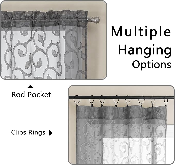OWENIE Furman Sheer Charcoal Gray Curtains 90 inches Long - Image 3