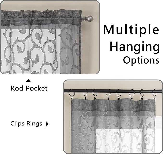 OWENIE Furman Extra Long Sheer Charcoal Gray Curtains 96 inches Long - Image 4